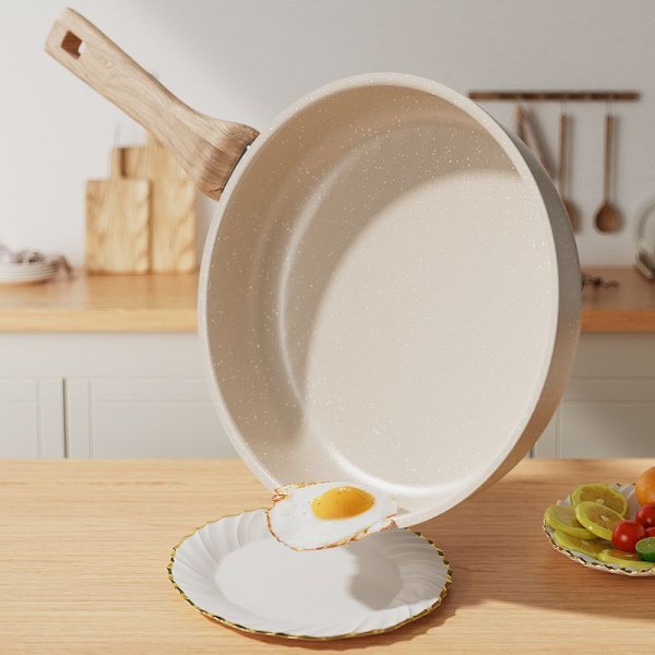 24 cm White Granite Non-Stick Frying Pan with Heat Resistant Handle Compatible with All Stovetops
