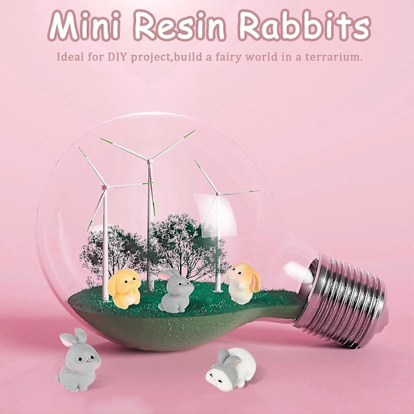 8 st Mini Kaniner Påskhare Figurer i Harts Mini Djur Fe Trädgård Miniatyr Mossa Landskap Prydnader för Påsk