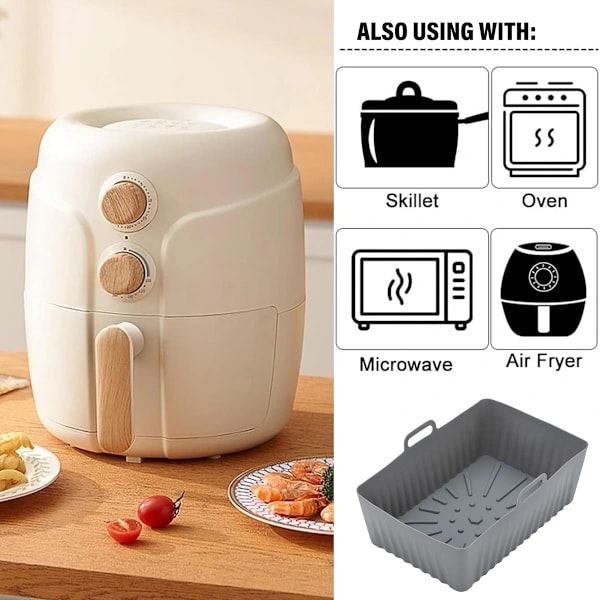 Airfryer Silikoneform, Rektangulær Silikonebeholder til Airfryer, Silikoneform til Airfryer grå grey-tfrf grey routine