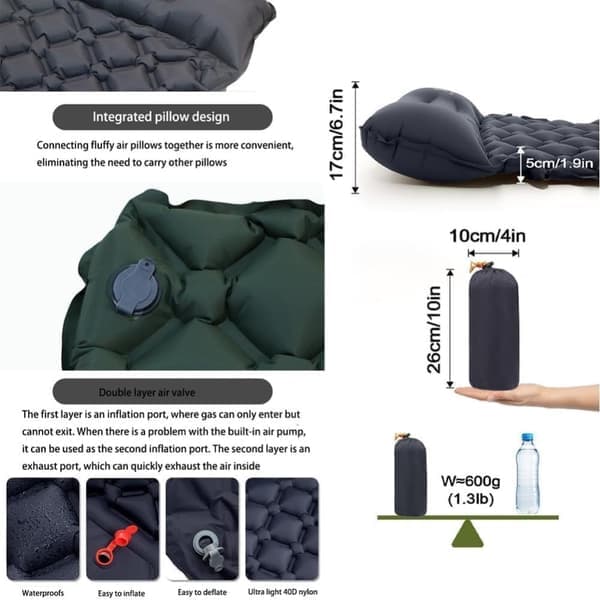 Self-Inflating Sleeping Pad with Foot Pump & Pillow, Ultralight Waterproof, 190x60 cm