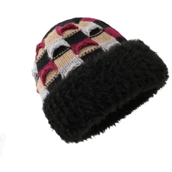 Varm stickad vintermössa - Med fleecefoder - Unisex - Lämplig för kallt väder (Svart)