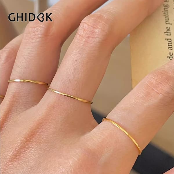 GHIDBK 0,5 mm ekstremt tynde ringe i rustfrit stål til damemode Enkel 18K Pvd guldbelagt ring kontorstil