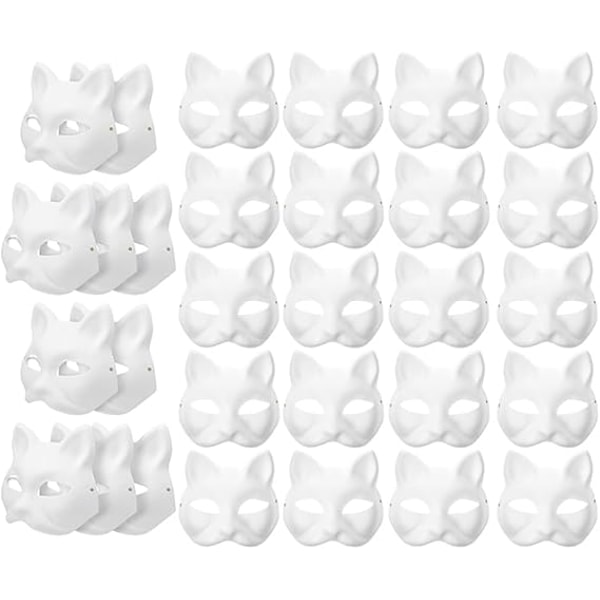 30 stk hvite kattemasker hvite revemasker dyre halvmaskerademasker papir umalt tom DIY halloweenmaske for maskerade rollespillfest 30 stk_ NN
