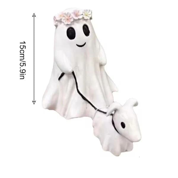 Spøkelseshundturstatue Halloween Spøkelseshundturstatue Søt Girlander Liten Spøkelseshundtur De