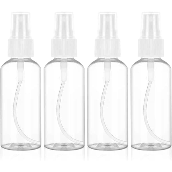 Sprayflaskor (4-pack) - Återfyllningsbara sprayflaskor i plast - 50 ml sprayflaskor - Tomma aerosolburkar - För eteriska oljor, rengöring, parfym