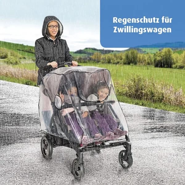Regntrekk for dobbel barnevogn