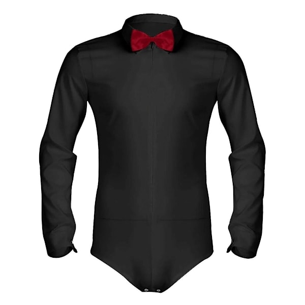 Herre Latin Dans Skjorte med Sløyfe Ett Stykke Jumpsuit Skjorter Ballroom Danseklær for Menn Langermet Body Skjorter-WELLNGS Hvit M/NT/