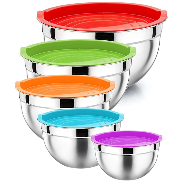 Mixing Bowl with Lids Set of 5, Stainless Steel Salad Bowl Set for Prepping, Mixing, and Serving