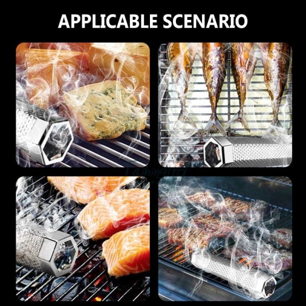 [NT] BBQ Grill Rustfritt Stål Røykrør Trepellets Kaldrøykerboks Grilltilbehør 12 tommer