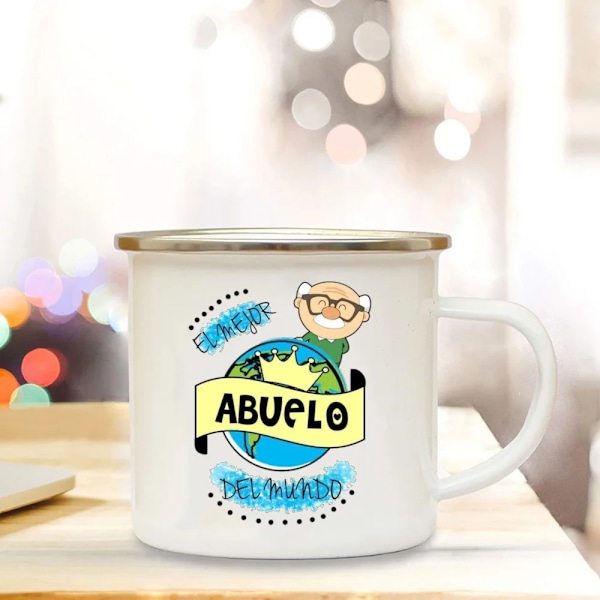 Bästa Farfar & Farmor I Världen Fransk Tryckt Emaljmugg Drick Mjölk Kaffe Kopps Campingmugg Present Till Abuelo & Abuela