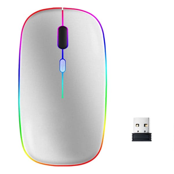 Trådløs datamus med RGB LED dual mode Bluetooth/Wifi Sølv