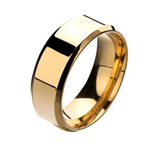 1 stk. Ring Unisex Rustfrit Stål Spejl Let Fingerring Til Bryllup Gylden Golden US 10