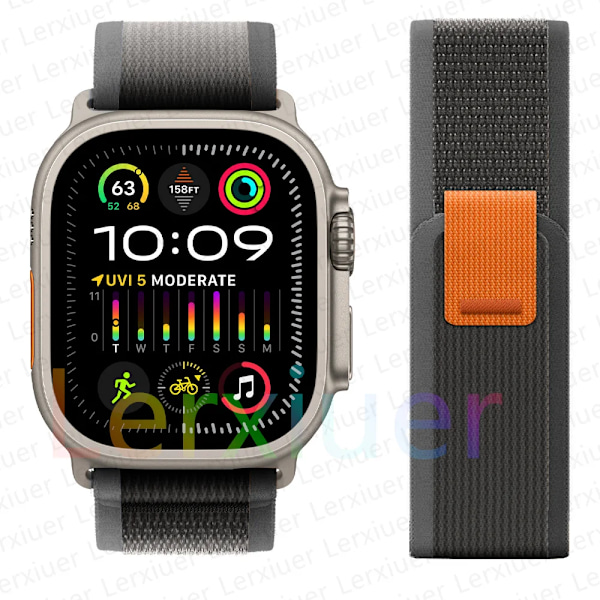 Trail-ranneke Apple Watch Ultra 2 -rannekkeeseen 49mm 44mm 45mm 40mm 41mm 38mm 42mm 45 44 mm rannekoru iWatch series 8 9 7 6 5 3 se Musta Harmaa Black Gray/NC/ 42 44 45 49mm Black Gray