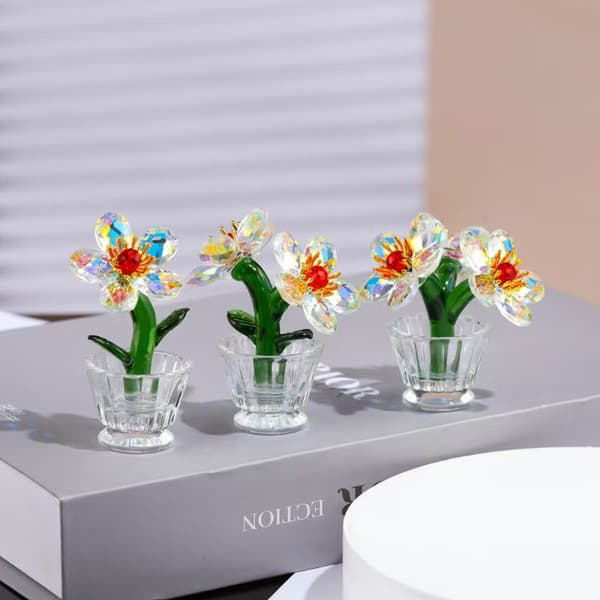 Krystallblomstfigur, Samleobjekt Krystallblomst Glass Papirvekt, Samleobjekt Klar Base Glitrende Papirvekt Single flower
