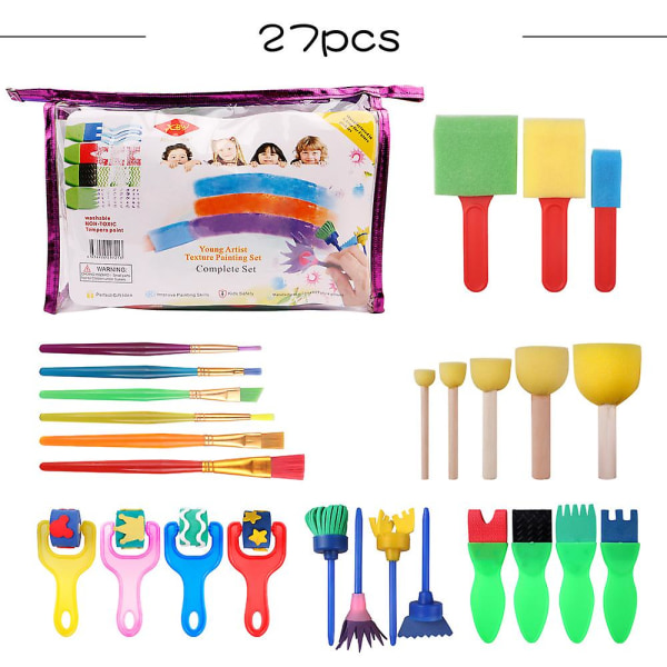 30st Sponge Paint Brushes Kits Svampritningsborstar Kit för barn Tidig gör-det-själv-inlärning 27PCS