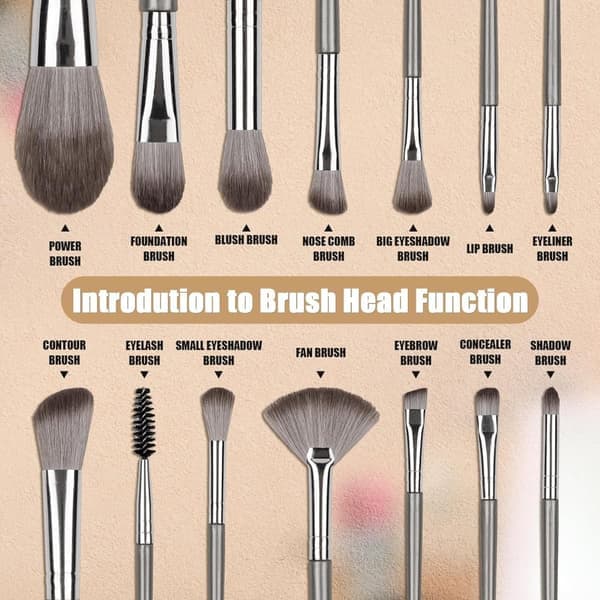 Complete Travel Makeup Brush Set - 14 Professional Eye Shadow and Foundation Brushes - Includes Case