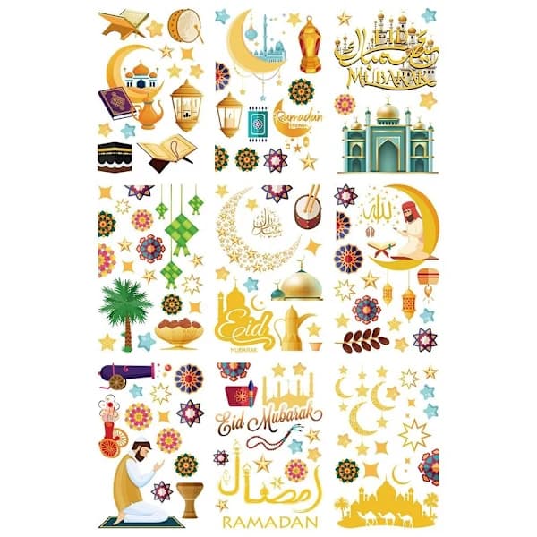 1 Sett Eid Mubarak Statiske Klistremerker Måne Stjerne Slott Vindusdekaler