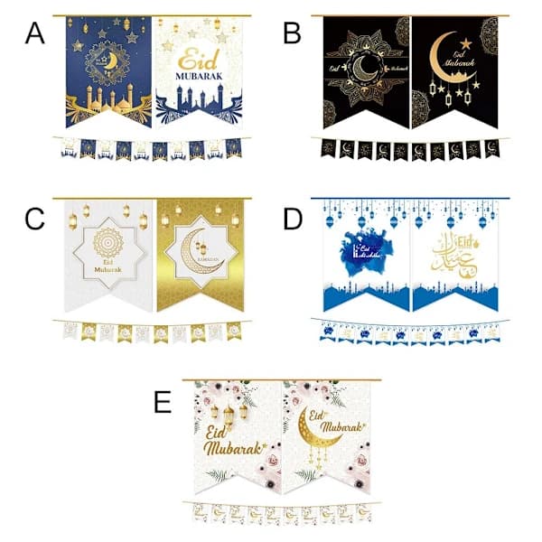 Hengende Flagg Måne Stjerne Girlander Eid Mubarak Banner