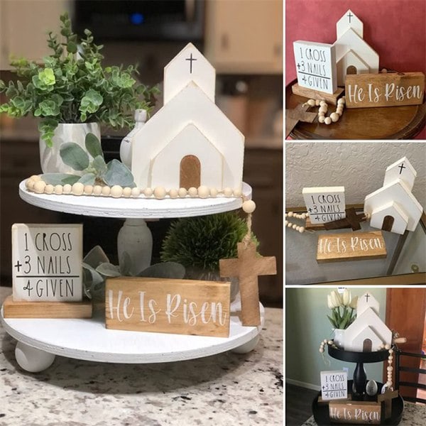 [NT] Jesus Grav Påske Brett Bundle Kit Påske Ornament Scene Trestatue Hjemmeinnredning
