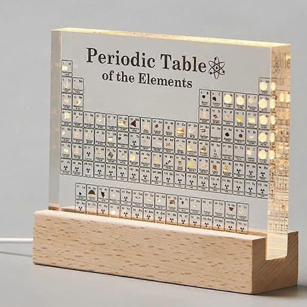 Periodisk tabell med 83 ekte elementer, USB-lysbase, vitenskapsgave til klasserommet