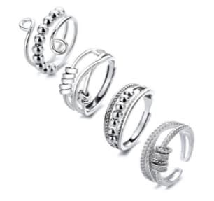 4 fingergyro-ringer for kvinner, roterende åpen fingerring i rustfritt stål, justerbare stabletilbehør, angstreduserende ring A