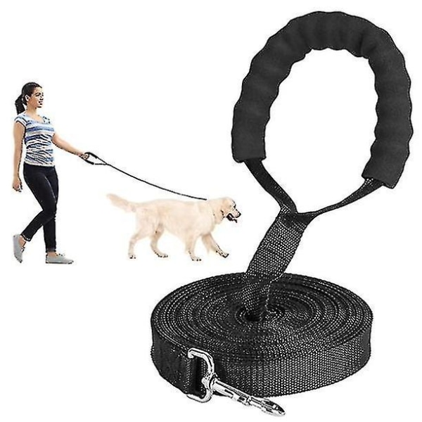Lång linje hundlina, 15m/6ft nylon för hundar Spårningsträning Lydnadsledningskoppel (svart) Black