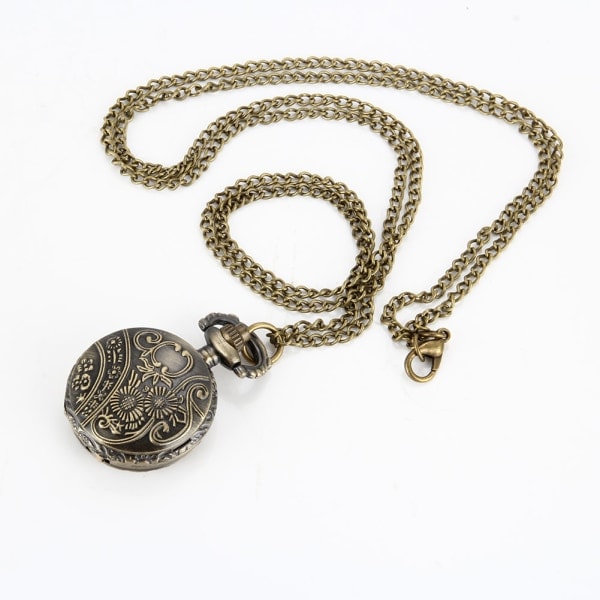 [NT] Vintage häst snidad rund kvarts Fob klocka med kedja Halsband Retro smycken presenter