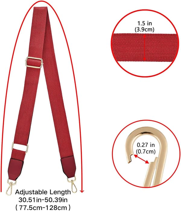 Women's Wide Shoulder Bag Strap, Adjustable Replacement Leather Long Shoulder Strap (Wine Red) Wine Red