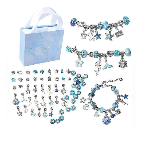 Berlockarmbandstillverkningssats gör-det-själv hantverk smycken set för barn flickor tonåringar Blue