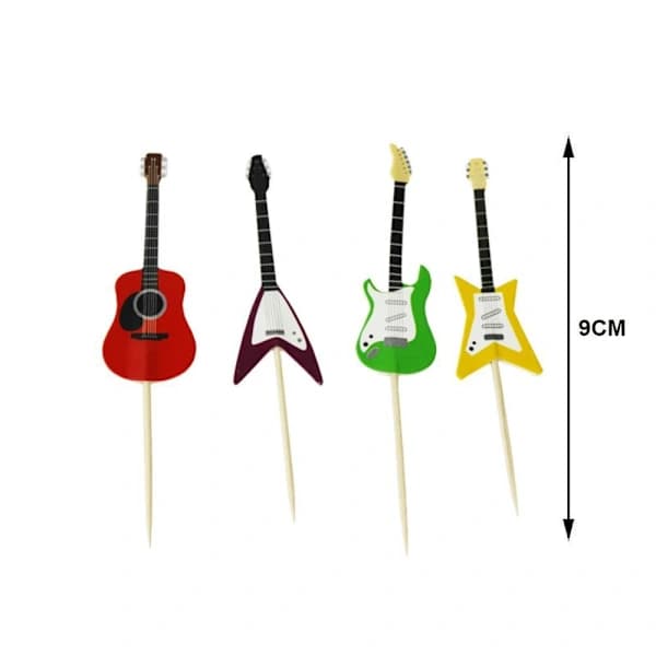 24 st Gitarr Cupcake Toppers Gitarr Festdekorationer Födelsedag