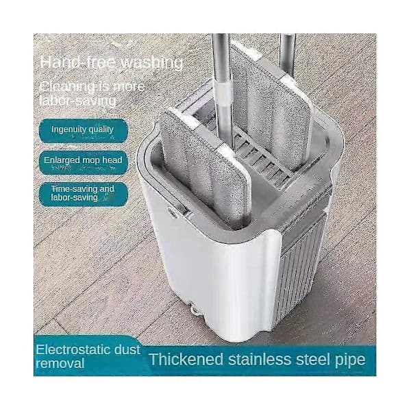 Gulvmopp og bøttesett Flat Pressmopp Bøtter Mikrofiberputer Husholdning Tregulvsrengjøring Fleksible Mopper
