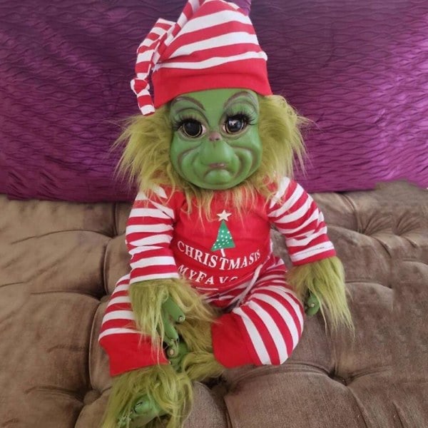 Jul Grinch Latex Plyschdocka Reborn Baby Grinch Mjukdjur Julklapp Es-WELLNGS Randig/NT/