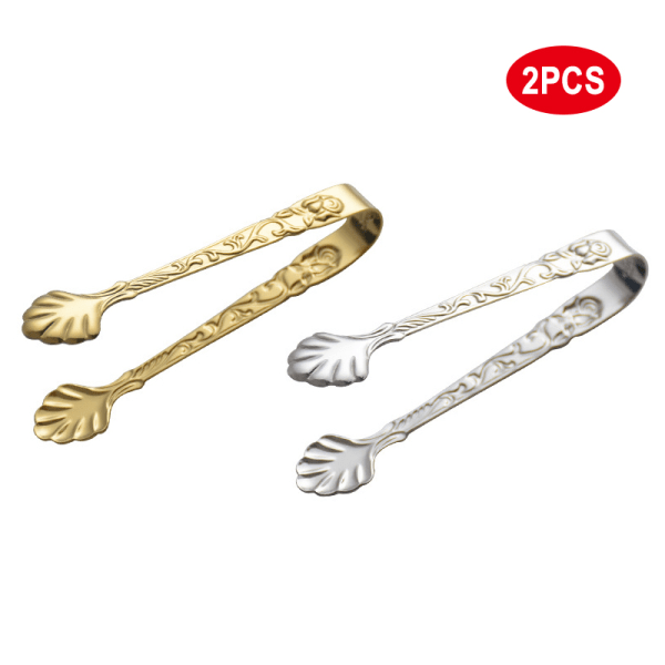 [NT] 2 ST Tang i rustfritt stål 9 cm / 3,5 tommer Mini serveringstang med preget roseblomst sølvfarget og gyllen for is sukker Glod