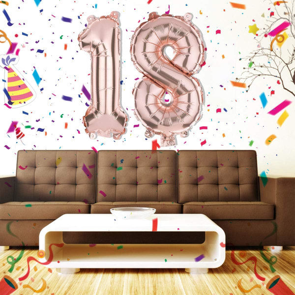 /Hc/18-års födelsedagsdekoration, festballonger 18-års nummerballonger för 18-årsjubileum Födelsedagsfestdekoration heliumballonger (18 R