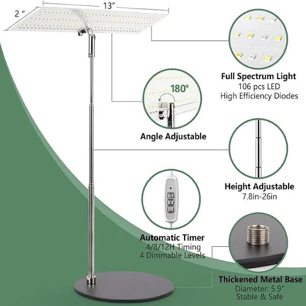 Full Spectrum LED Grow Light 120 LED / Plant Lighting - Timer, Adjustable
