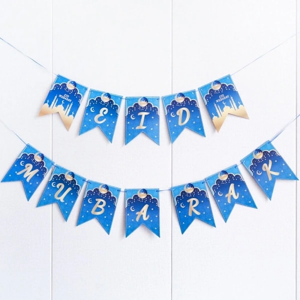 2-pack Pappersflaggor Hängande Vimplar EID MUBARAK Banner