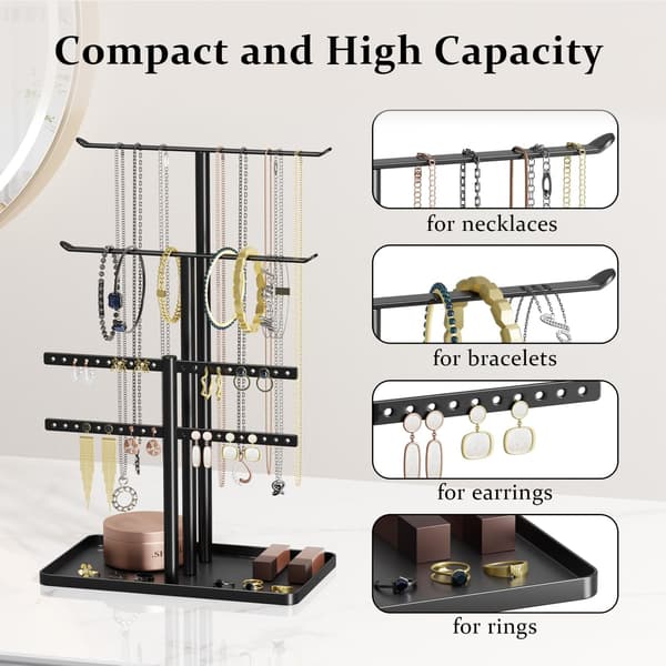 Smyckesställ, 32 cm högt, robust metall, 3-vånings smyckeshållare, vit Black