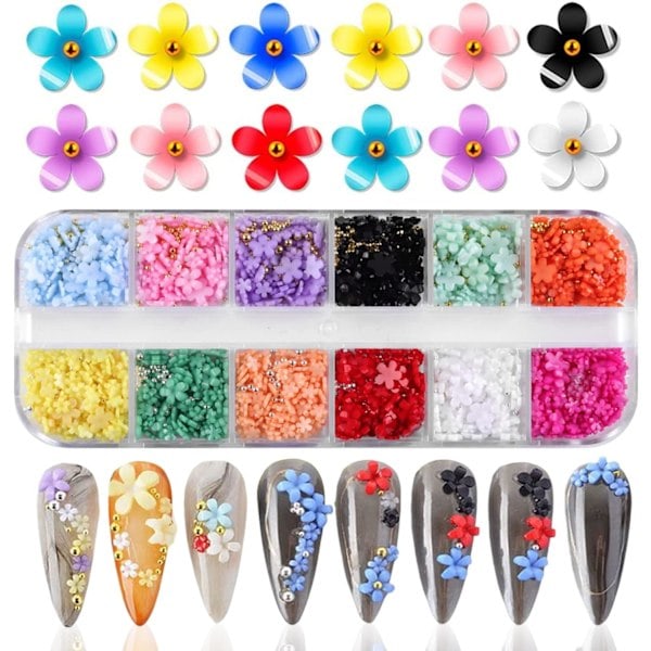 [NT] 3D Blomster Nagelkonst Charm, Akryl Nagelkonst Tillbehör, DIY Nageldekorationer Nagelkonst Strass Fembladiga Blommor Ornament