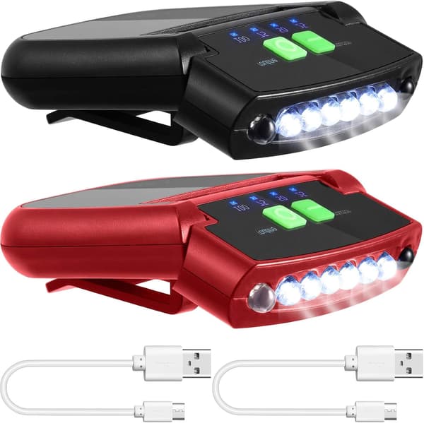 2 Pieces LED Clip on Cap Lights, USB Rechargeable Hat Lights C