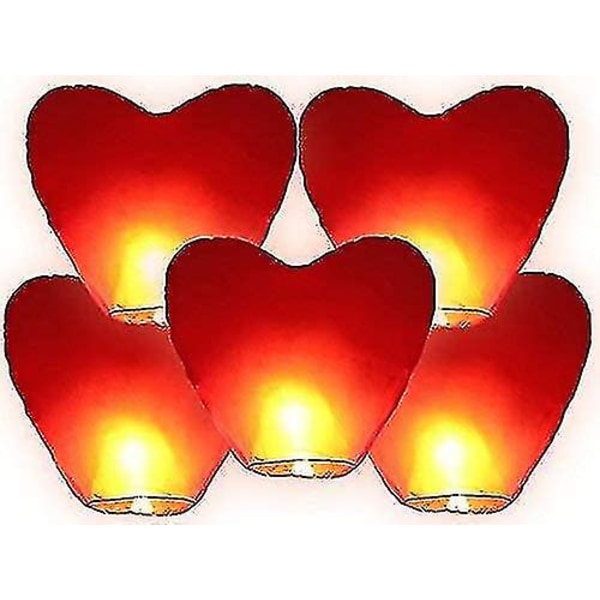 5 Pack Sky Lanterns, Red Heart Sky Lanterns Födelsedag Bröllop nyår