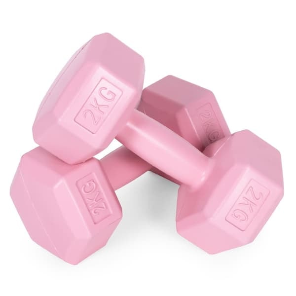 Hex hantelset 2x2 kg, träningsvikter, fitnessvikt, rosa, ModernHome_NN