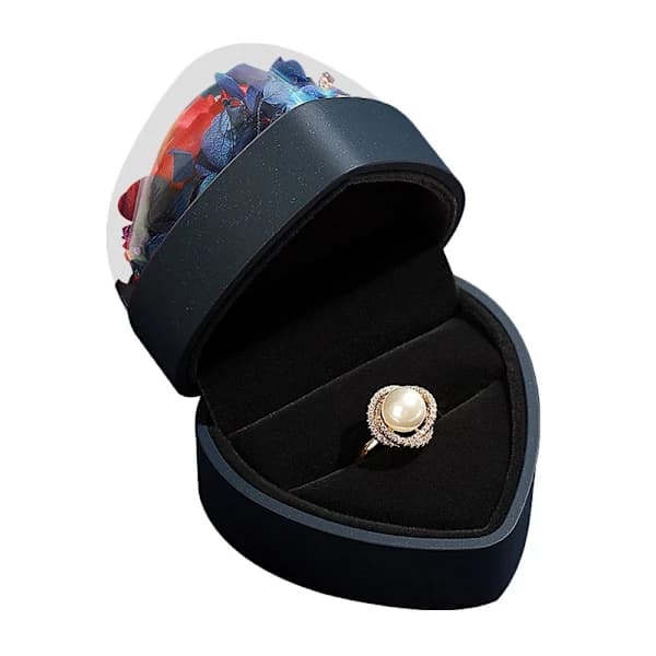 Hjärta Evig Blomst Gaveæske Ring Medaljon Opbevaringsboks BLÅ RING Blå Ring æske - Ring æske