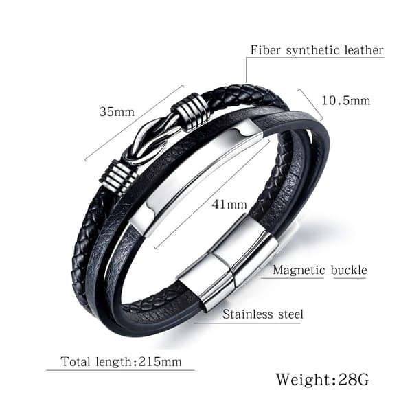 Flätat läderarmband för män, svart
