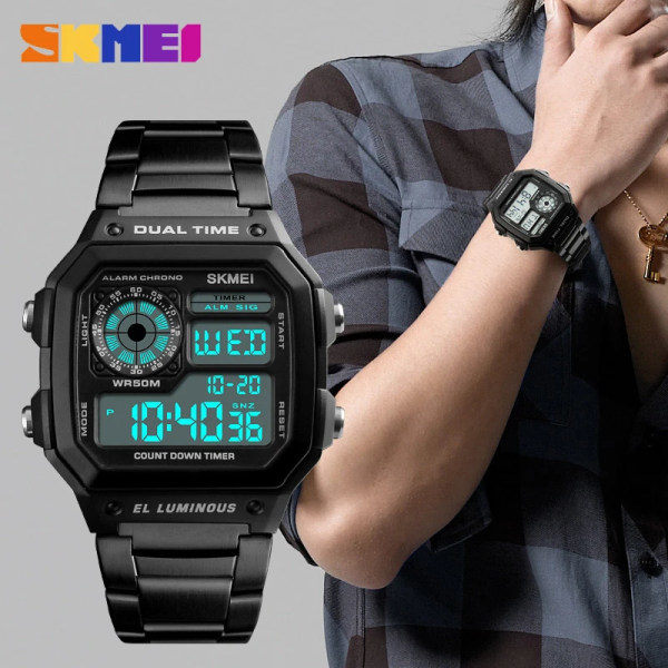 SKMEI 1335 ruostumattomasta teräksestä valmistettu ranneke digitaalinen kello reloj hombre Watch Herr 5Bar vedenpitävät kellot Rose