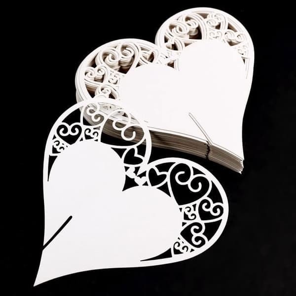 {NT}50x Symmetrisk hjerte navnelapp glassmarkørholder for bryllup