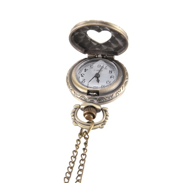 [NT] Vintage Lommeur Bronzefarve Quartz Ur Cool Kæde Hul Kærligheds Hjerte Ure