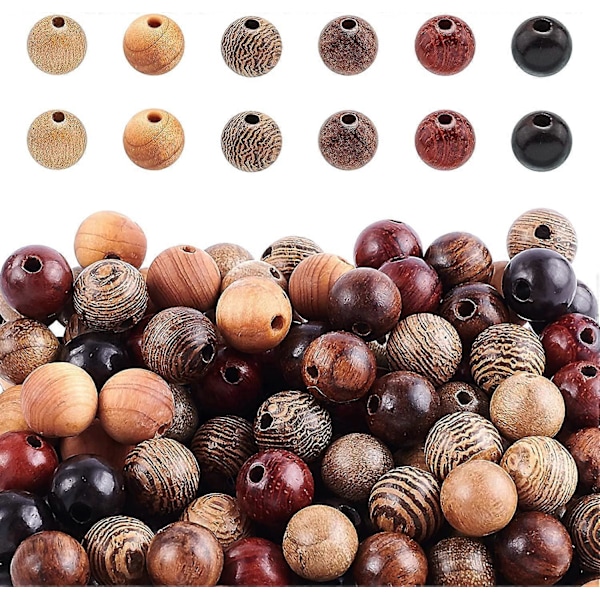 300 kpl 6 tyyliä luonnollisia puuhelmiä 8mm käsintehdyt helmet löysät välihelmet kevään pääsiäiseen, korujen valmistukseen, koti- ja lomakoristeluun