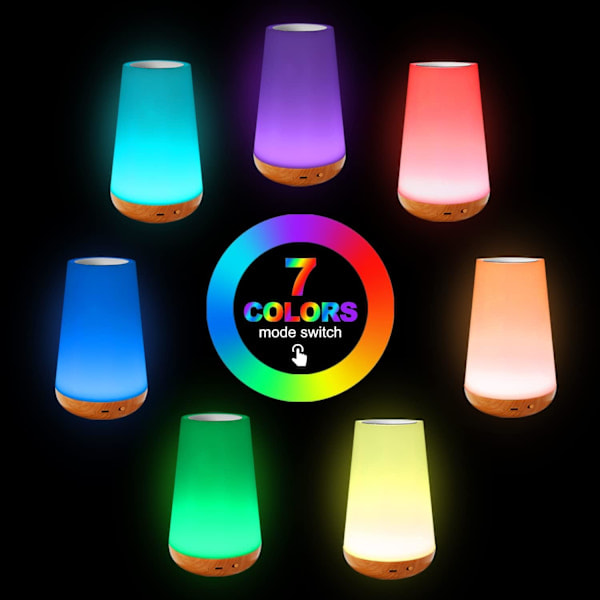 [NT]LED Nattlampe Touchlampe Bordlampe for Soverom Oppladbar Dimbar med Fjernkontroll + RGB Fargeskiftende [Energiklasse A+]