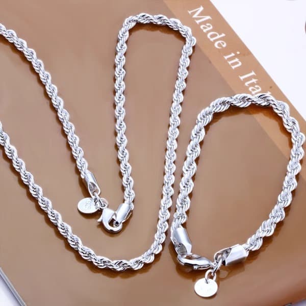 4mm Silver Repkedja Halsband & Armband (18\") – Unisex Rostfritt Stål