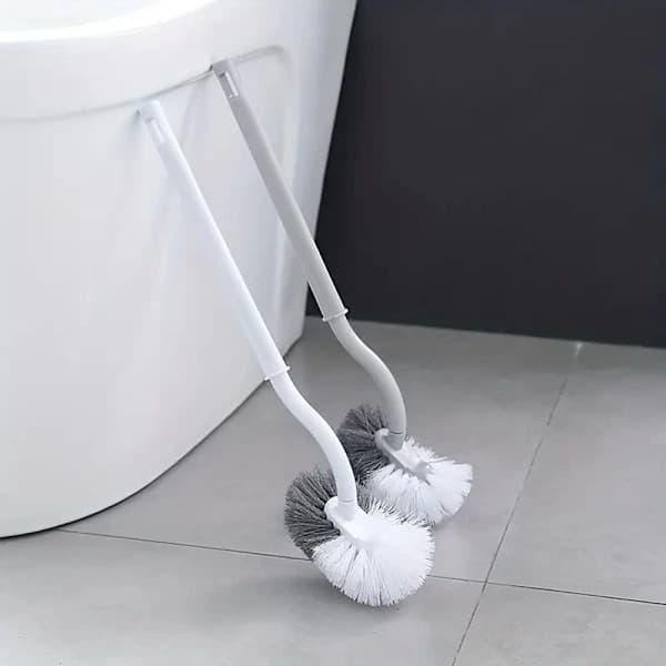 Langt skaft, bøjet hoved, toiletbørste, multifunktionel, ingen døde hjørner, toiletskålsbørste til badeværelse, grå